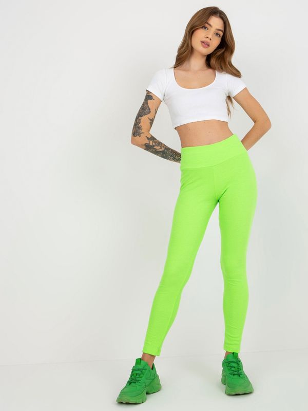 Fashionhunters Fluo zelene prugaste osnovne tajice za svakodnevno nošenje