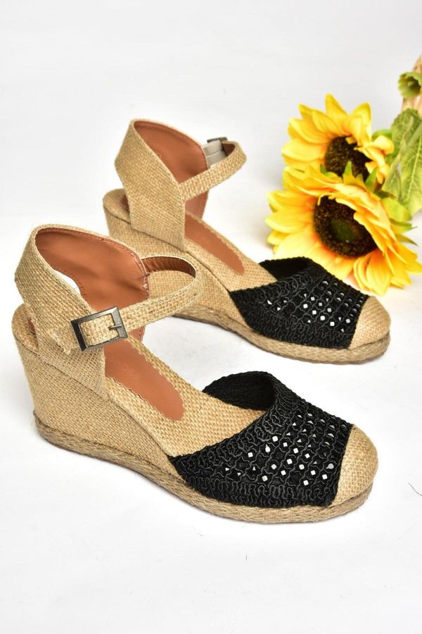 Fox Shoes Fox Shoes P241612040 Black Stone Wedge Heel Women's Shoes