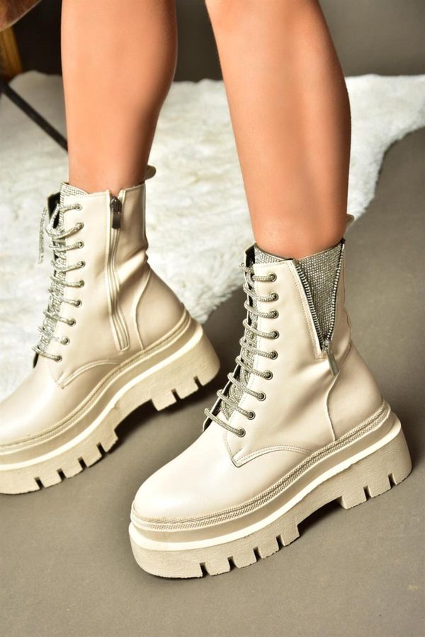 Fox Shoes Fox Shoes R726659009 Women's Beige Stone Lace-Up Ankle Boots