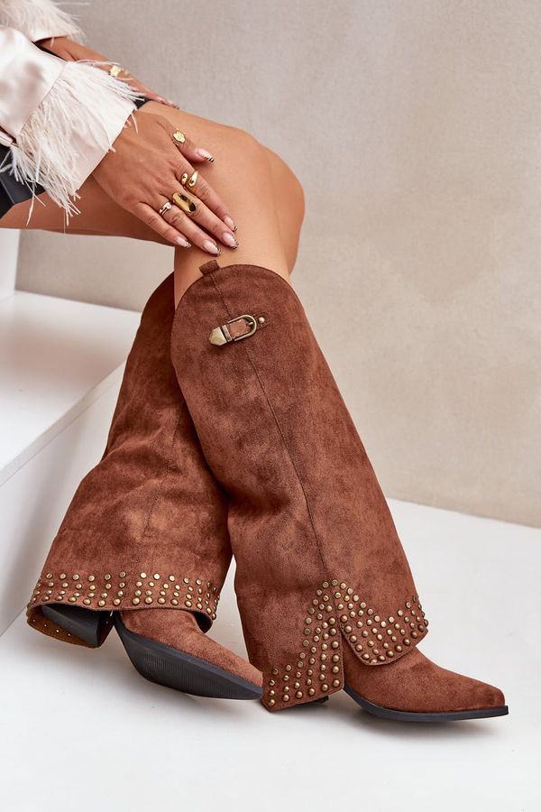 FS1 FS1 Knee Boots With Rolled Shaft On Heel Brown Iveliri