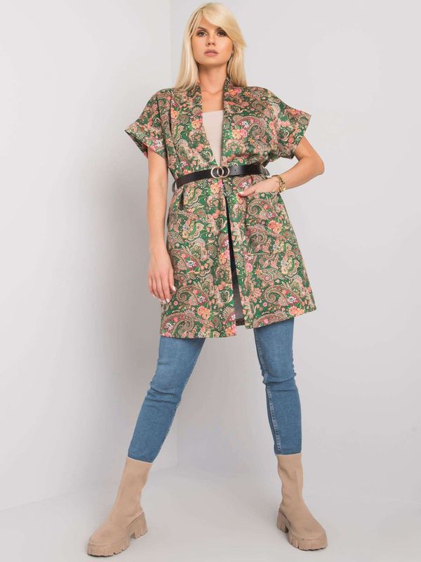 Fashionhunters Green coat with belt and pockets