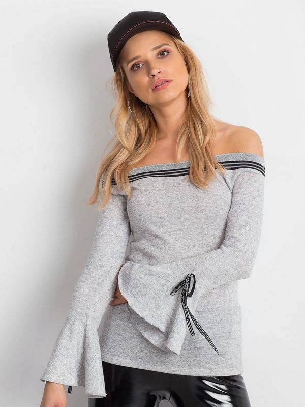 Fashionhunters Grey Spanish blouse with wide sleeves