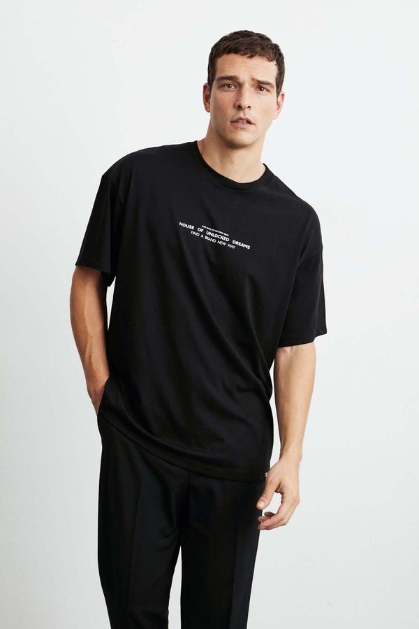 GRIMELANGE GRIMELANGE Frank Men's Oversize Fit 100% pamučna debela teksturirana tiskana majica