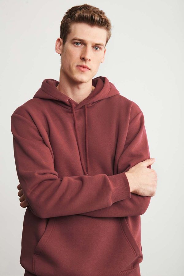 GRIMELANGE GRIMELANGE Jorge Men's Soft Hooded Organic Cotton Kangaroo Pocket Regular Brick Color Sweatshirt