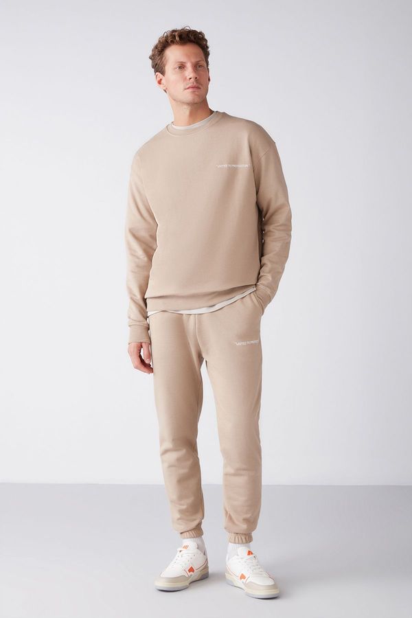 GRIMELANGE GRIMELANGE Marshall Men's Cotton Fleece Embroidered Relaxed Beige Tracksui