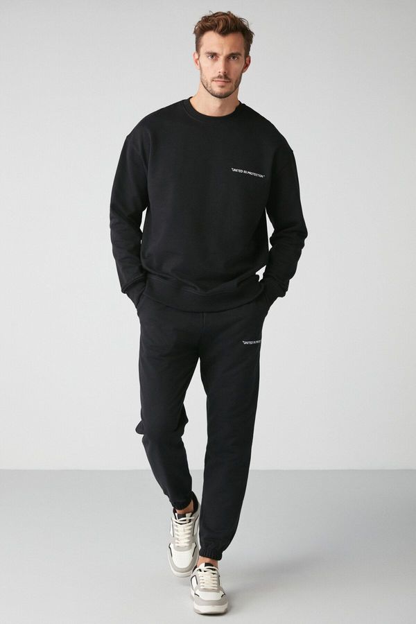 GRIMELANGE GRIMELANGE Marshall Men's Cotton Fleece Embroidered Relaxed Black Tracksui