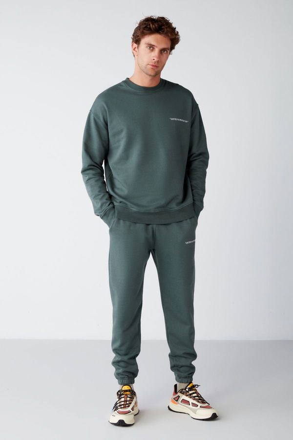 GRIMELANGE GRIMELANGE Marshall Men's Cotton Fleece Embroidered Relaxed Dark Green Tracksui