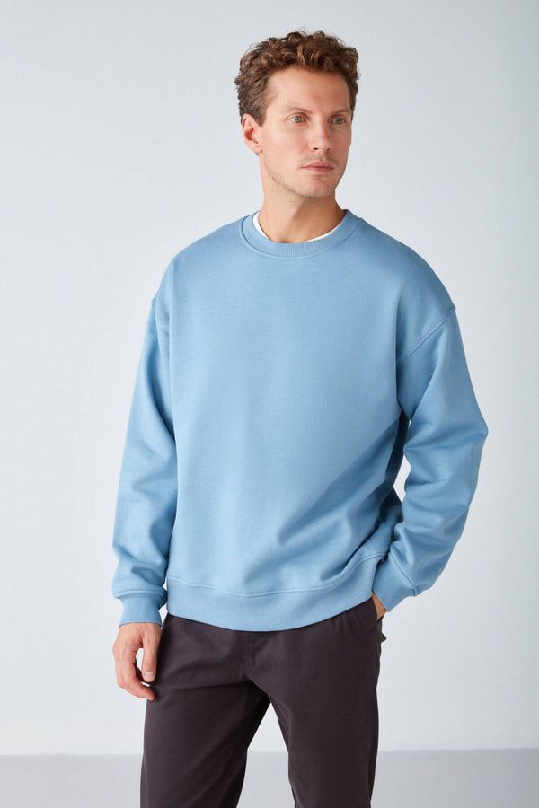 GRIMELANGE GRIMELANGE Stephan Men's Soft Winter Fabric 3 Thread Organic Cotton Knit Oversize Blue Sweatshir