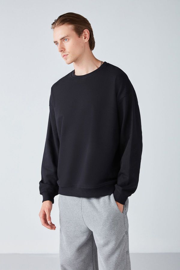 GRIMELANGE GRIMELANGE Stephan Men's Soft Winter Fabric 3 Thread Organic Cotton Knitted Oversize Black Sweatshir