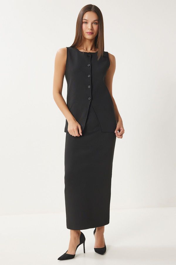 Happiness İstanbul Happiness İstanbul Women's Black Knitted Vest Skirt Set