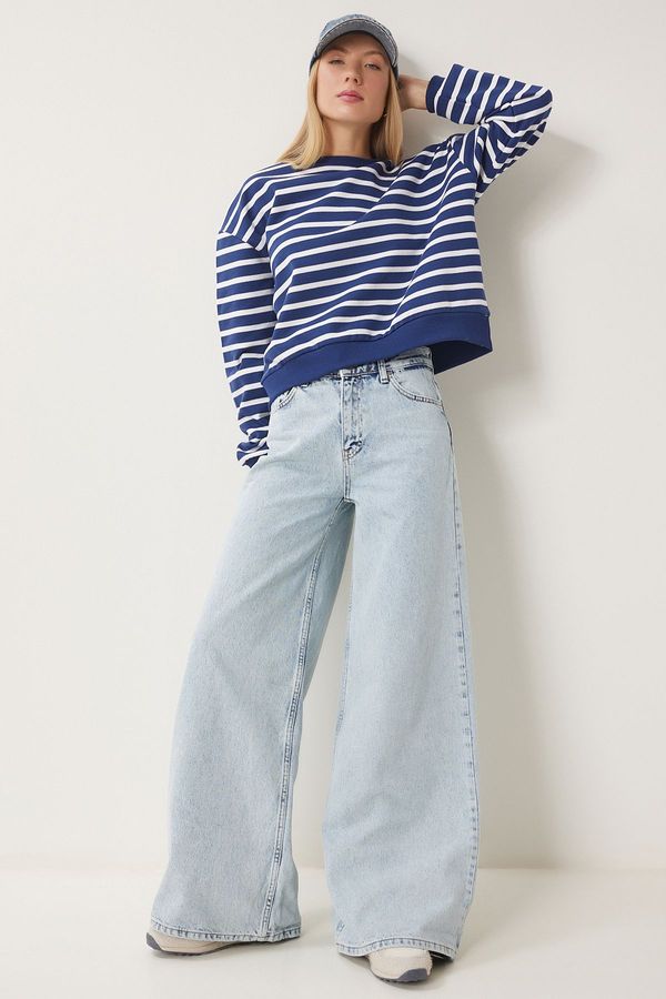 Happiness İstanbul Happiness İstanbul Women's Ice Blue Mid Waist Wide Leg Jeans