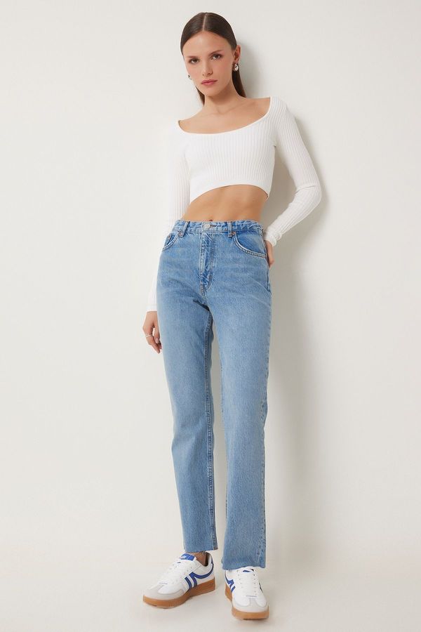 Happiness İstanbul Happiness İstanbul Women's Light Blue Mid Waist Straight Jeans