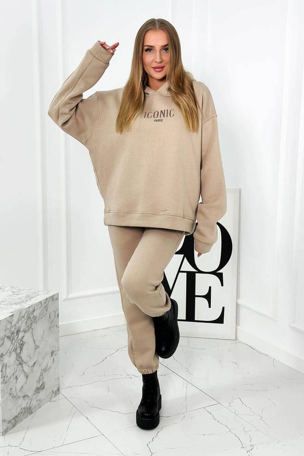 Kesi Insulated cotton set, sweatshirt with embroidery + trousers beige