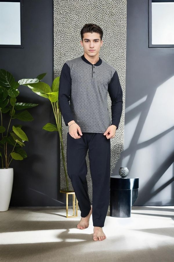 dewberry J2542 Dewberry Mens Jacquard Pyjama Set-GREY