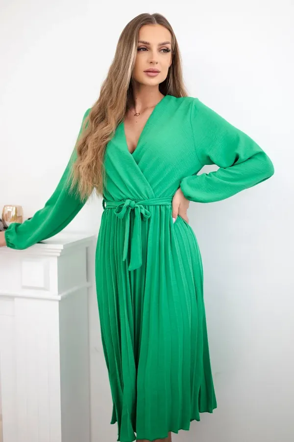 Kesi Włoski Kesi Włoski Dress tied with a pleated hem green