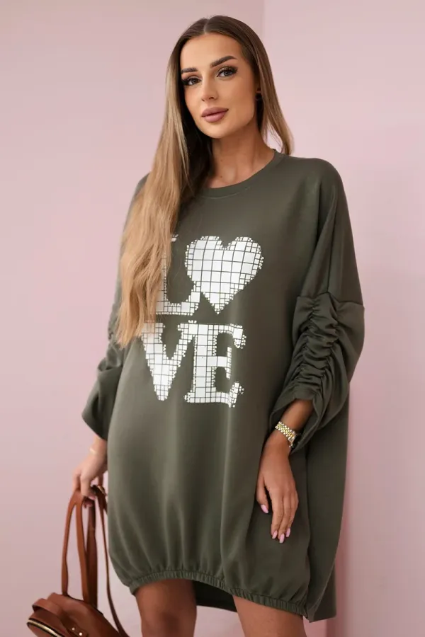 Kesi Włoski Kesi Włoski Dress with a longer back and print khaki