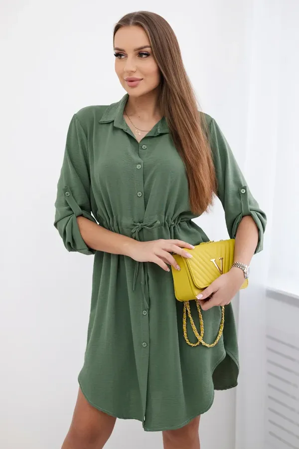 Kesi Włoski Kesi Włoski Dress with button closure and tie at the waist khaki