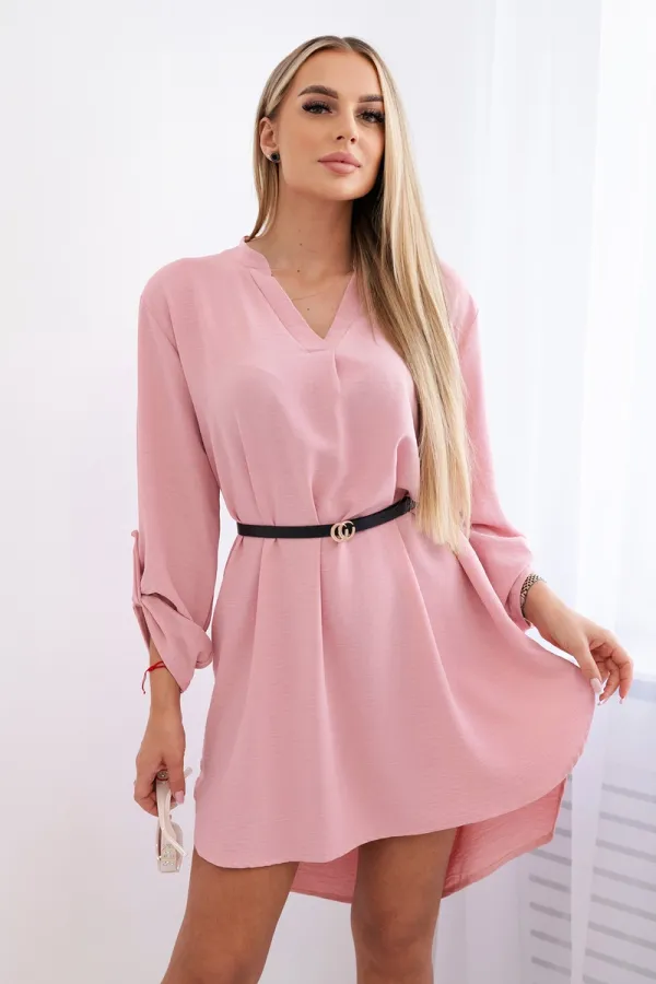 Kesi Włoski Kesi Włoski Dress with longer back and belt powder pink