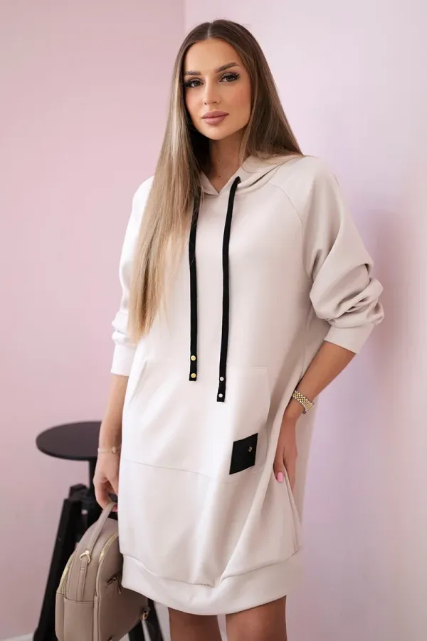 Kesi Włoski Kesi Włoski Hooded dress buttery fabric beige