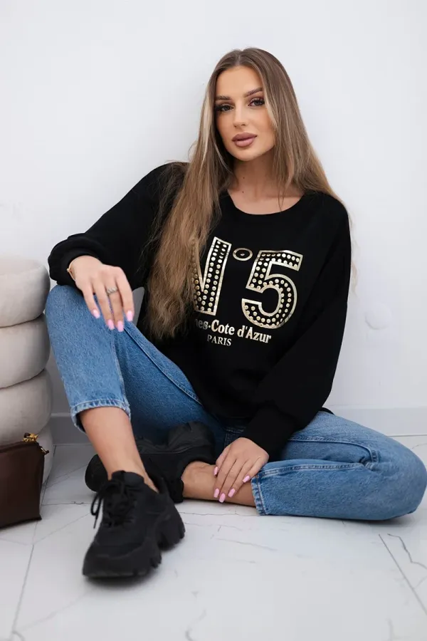 Kesi Włoski Kesi Włoski Printed sweatshirt buttery fabric black
