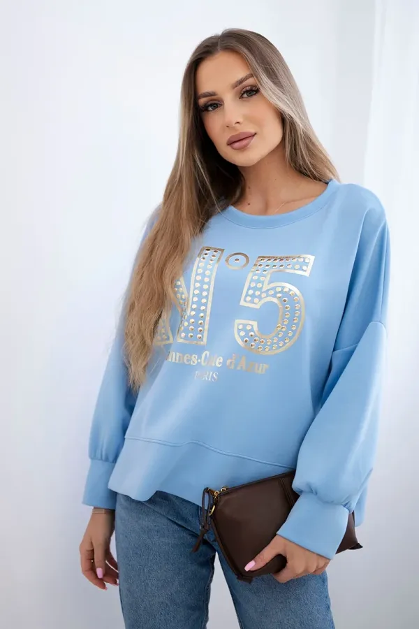 Kesi Włoski Kesi Włoski Printed sweatshirt buttery fabric blue