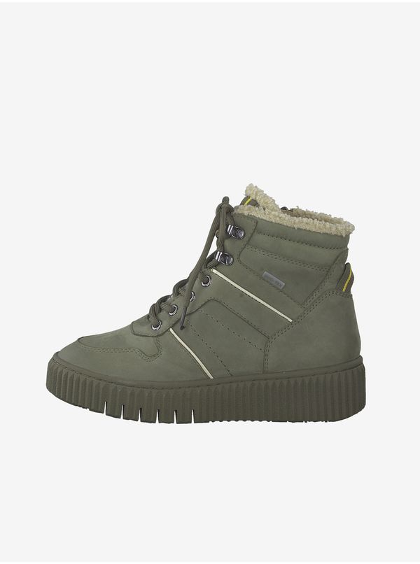 Tamaris Khaki leather ankle winter boots with faux fur Tamaris - Women's