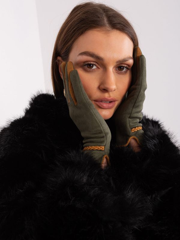 Fashionhunters Khaki Smooth Women's Gloves