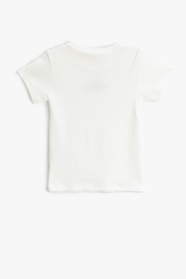 Koton Koton Basic Short Sleeve T-Shirt Textured with Embroidered Detail