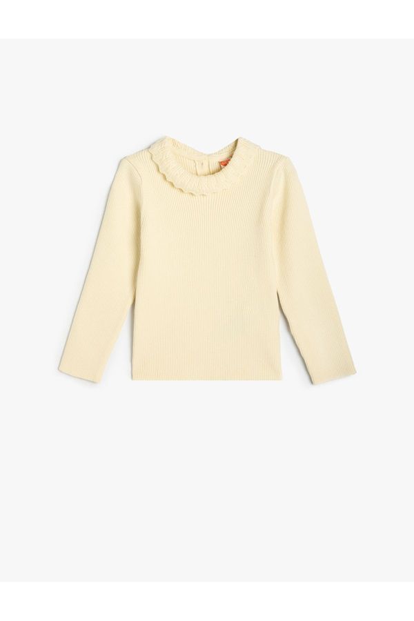 Koton Koton Basic Sweater High Ruffle Collar Buttoned at Back Long Sleeve Ribbed