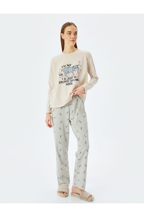 Koton Koton Cat Printed Long Sleeve Pajama Set