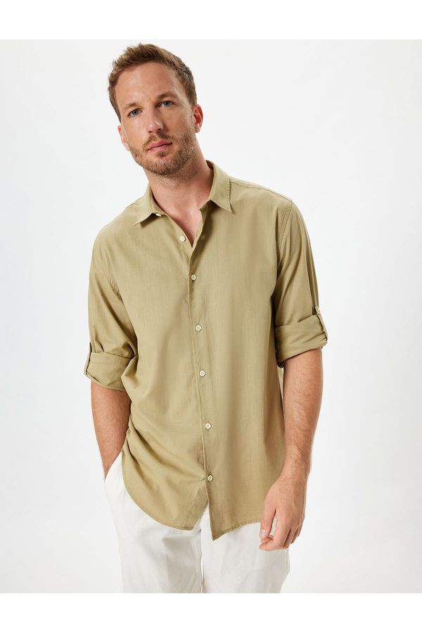 Koton Koton Classic Shirt Long Sleeve Buttoned Sleeve Detailed Cotton