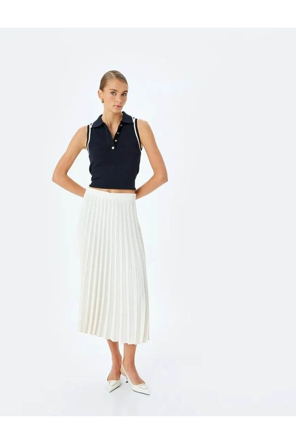 Koton Koton Crepe Fabric Standard Waist Midi Length Pleated Skirt