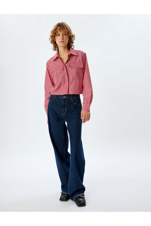 Koton Koton Crop Shirt Long Sleeve Classic Collar Buttoned Pocket Detail