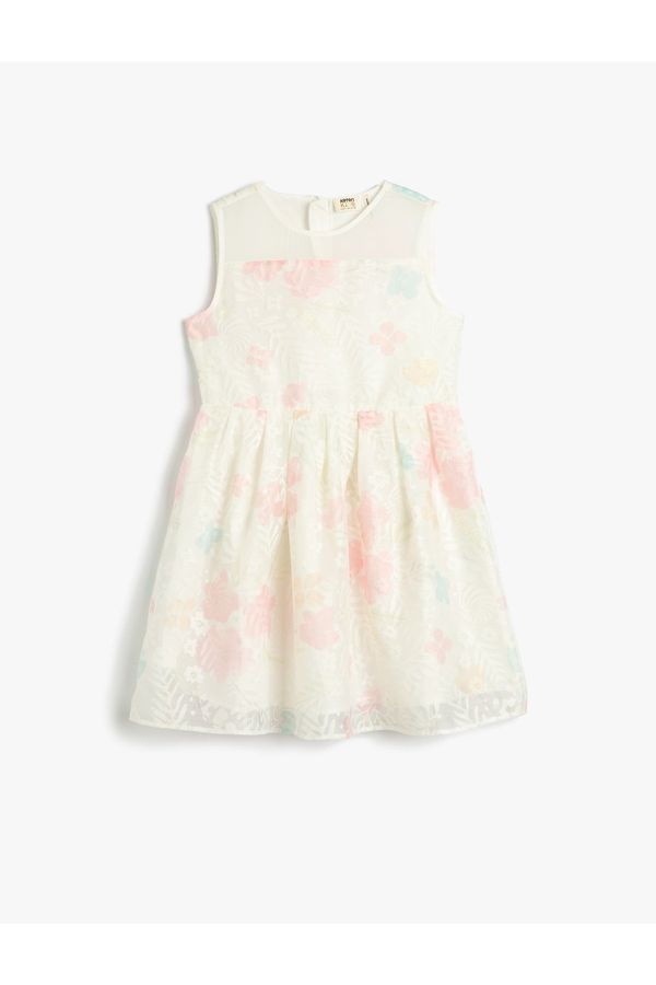 Koton Koton Dress Tulle Floral Midi Length Sleeveless Round Neck Lined