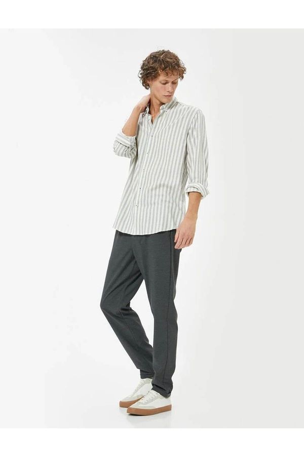 Koton Koton Fabric Trousers Chino Slim Fit Tied Waist Folded Leg Pocket Detail