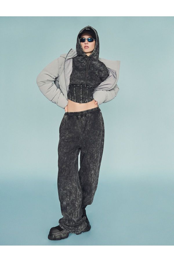 Koton Koton Faded Effect Sweatpants Straight Wide Legs Pocket Raised
