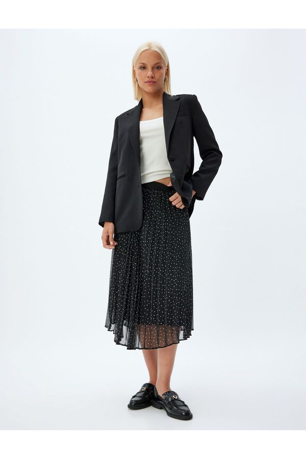 Koton Koton High Waist Lined Midi Length Polka Dot Pleated Chiffon Skirt