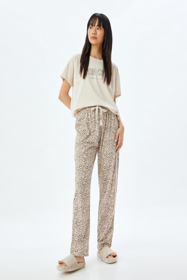 Koton Koton Leopard Patterned Pajama Set Short Sleeve Cotton Blend