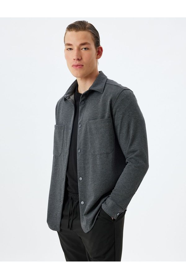 Koton Koton Long Sleeve Shirt with Pocket Detail and Snap Buttons, Viscose Blend