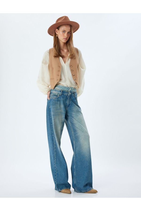 Koton Koton Loose Jeans Double Waist Detail Buttoned Washed - Loose Straight Fit Jean
