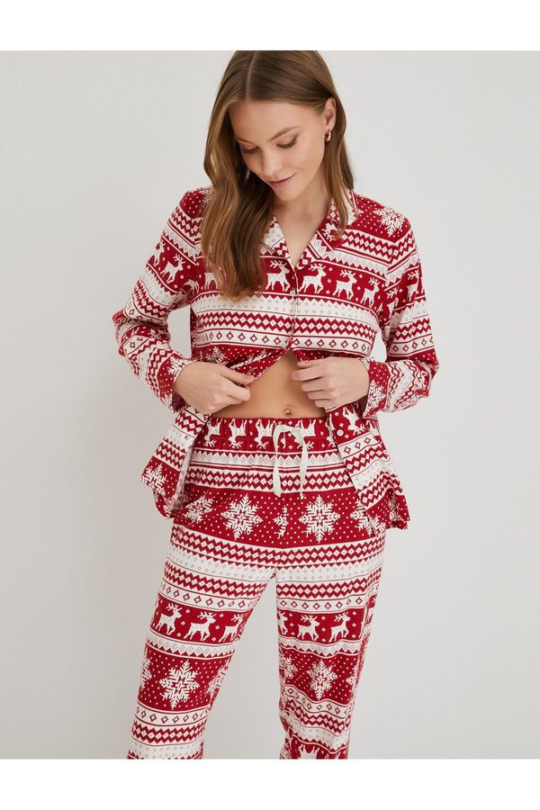 Koton Koton New Year's Themed Pajama Top Long Sleeve Crew Neck
