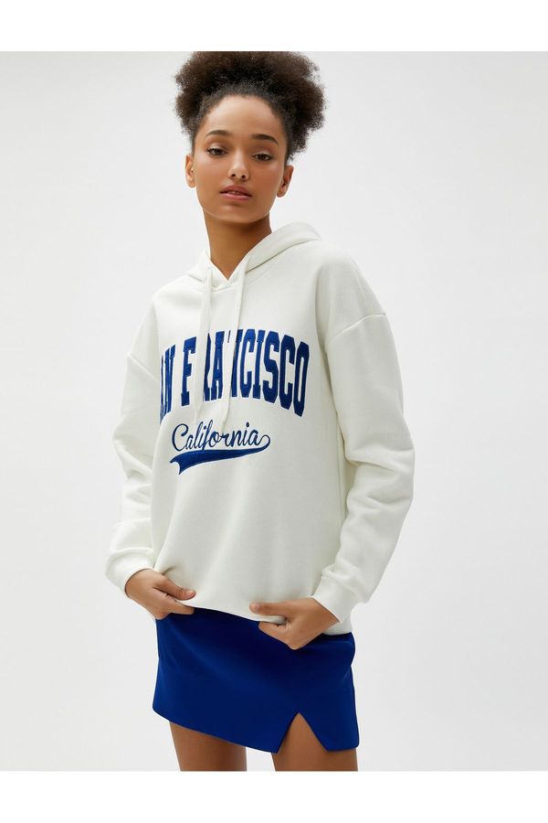 Koton Koton Oversize Hooded Sweatshirt Embroidered College Printed Long Sleeve