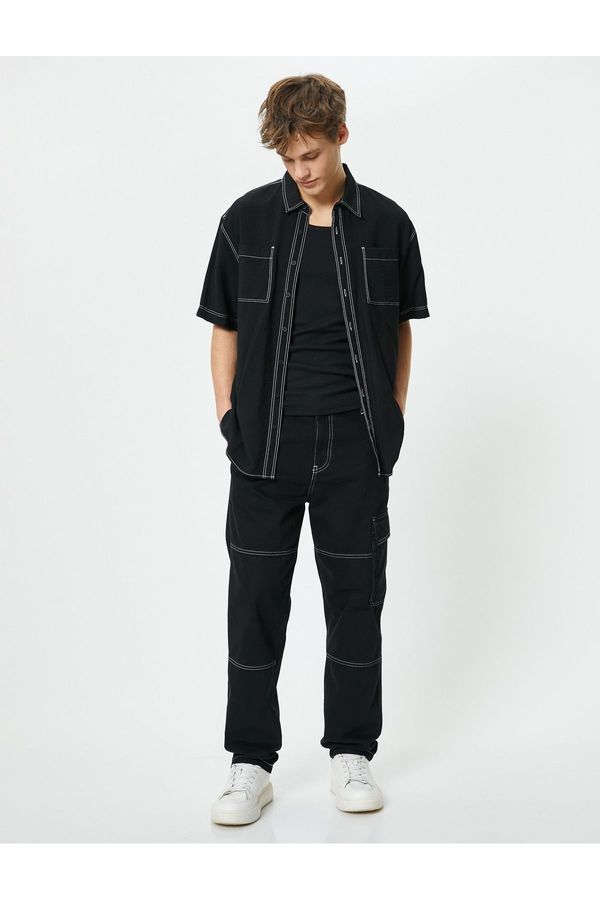 Koton Koton Oversize Jeans Cargo Pocket Stitch Detail Buttoned