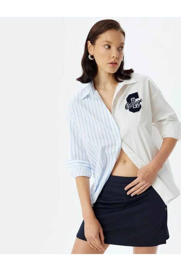 Koton Koton Oversize Shirt Poplin Long Sleeve Applique Detail