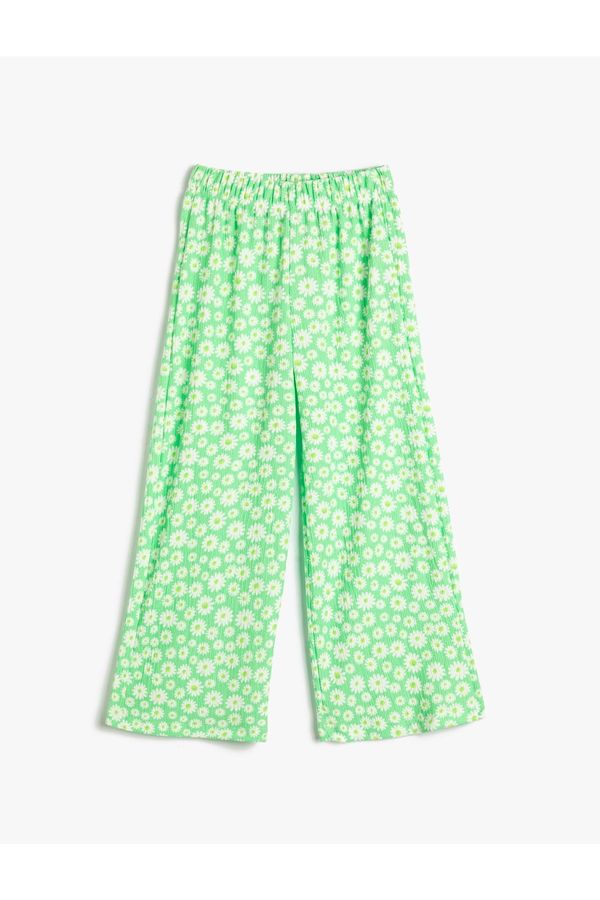 Koton Koton Pol Leg Trousers Floral Elastic Waist Textured