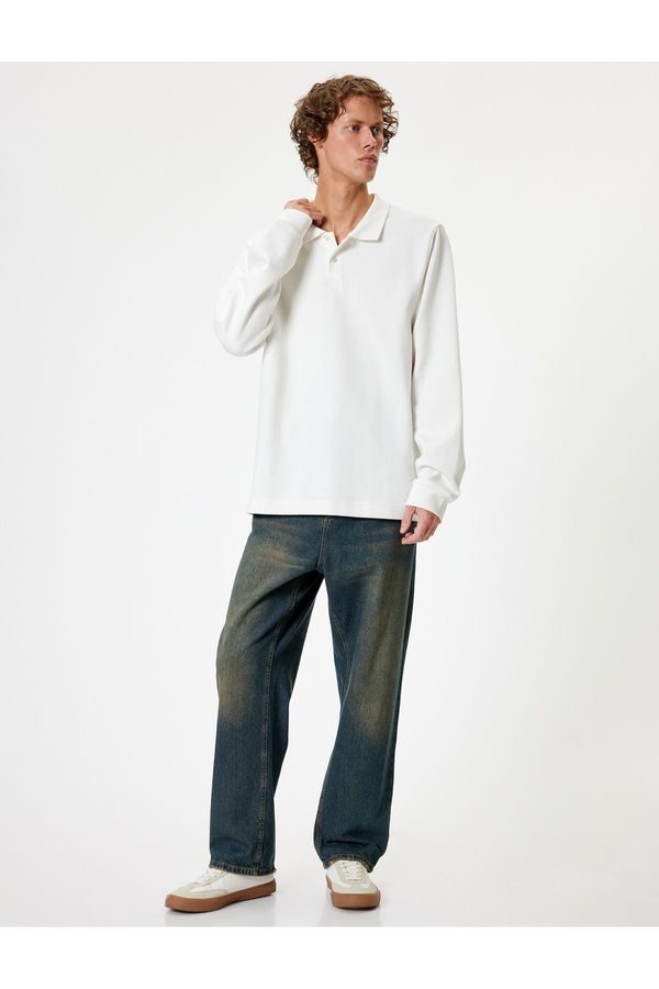 Koton Koton Polo Collar Sweatshirt Basic Buttoned Cotton Interlock Fabric