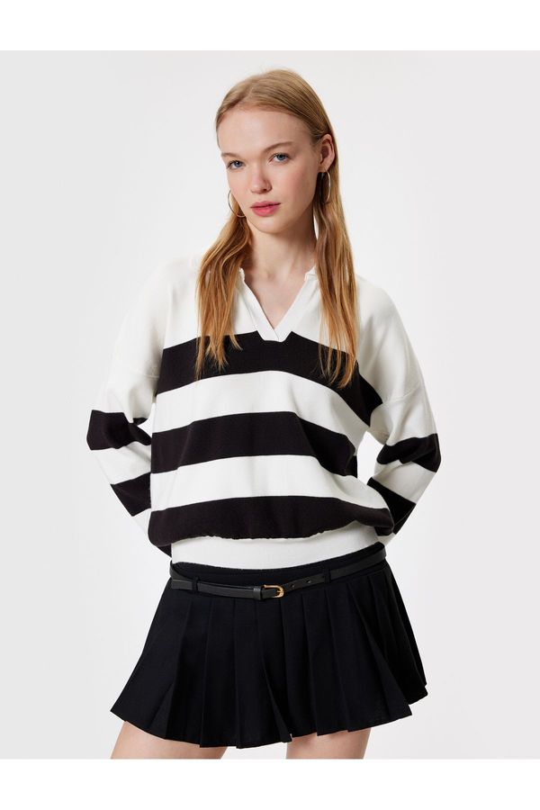 Koton Koton Polo Neck Sweater Knitwear Color Block Long Sleeve