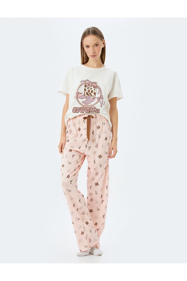 Koton Koton Printed Knitted Pajama Set 2 Pieces