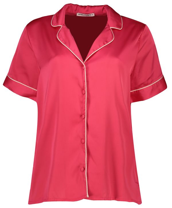 Koton Koton Satin Pajama Top Short Sleeve Shirt Collar Buttoned Embroidered