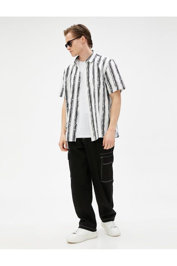 Koton Koton Short Sleeve Shirt Abstract Printed Classic Collar Cotton